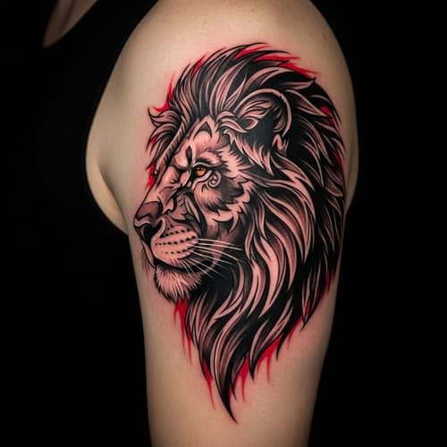 Powerful Lion Tribal Tattoo Design for Masculine Energy