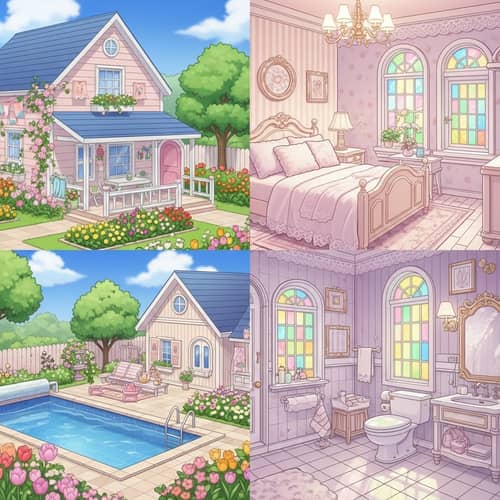 Charming Feminine House with Flower Garden and Stained Glass Bathroom