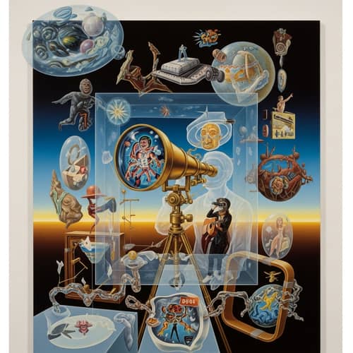 Surrealism Style Image: Transcendent Performance with Magical Telescope