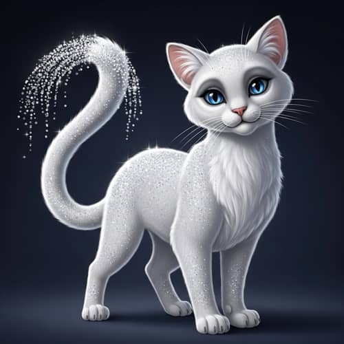 Whimsical White Feline Creature with Silver Coat | Enchanting Fantasy Art
