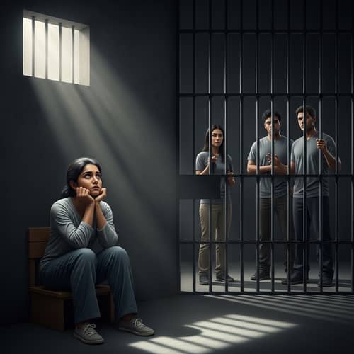 Captivating Image of South Asian Female in a Dimly Lit Cell