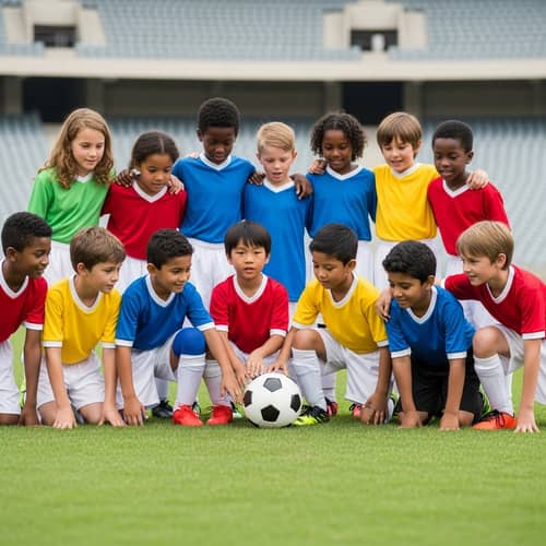 Diverse Children's Soccer Team Ready for Exciting Match