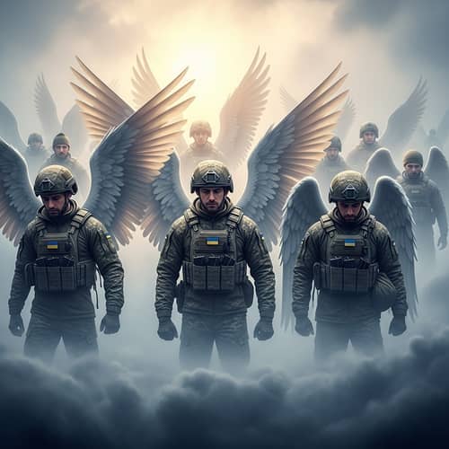 Ukrainian Soldiers as Angels in Military Attire