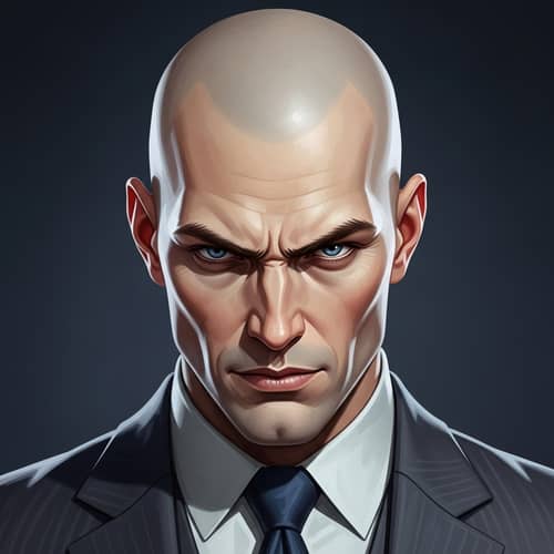 Detailed Portrait of Bald Russian Man in Formal Suit