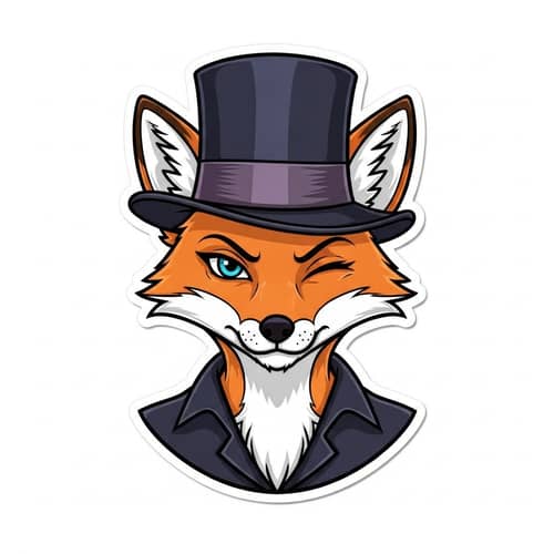Whimsical Female Fox in Fedora Top Hat with Vintage Camera | Sticker Style Art