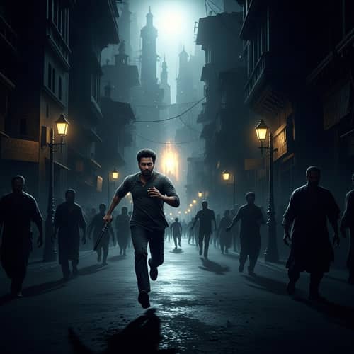 Man Running in Dark City Towards Light | Surreal Scene