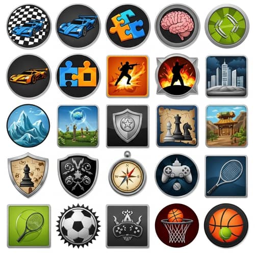 Diverse Game Icons Collage | Racing, Puzzle, Action & More