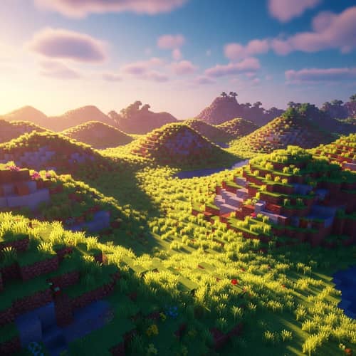 Enchanting Minecraft Landscape: Sunset & Shader Pack