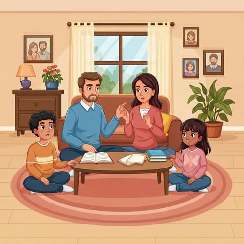 Family Emotional Management Activity in Cozy Living Room