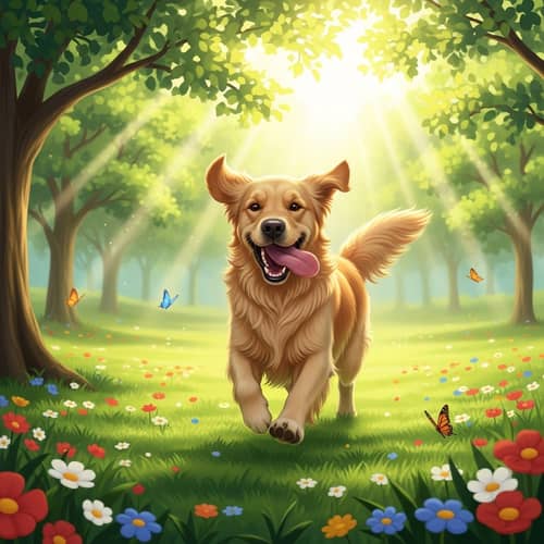 Happy Golden Retriever Running in Grassy Park