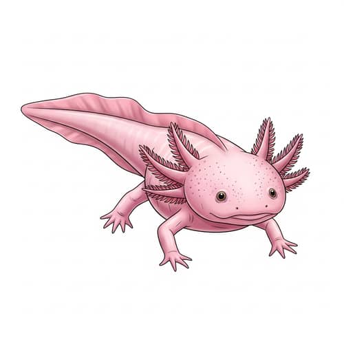 Pink Axolotl Illustration with External Gills and Long Tail
