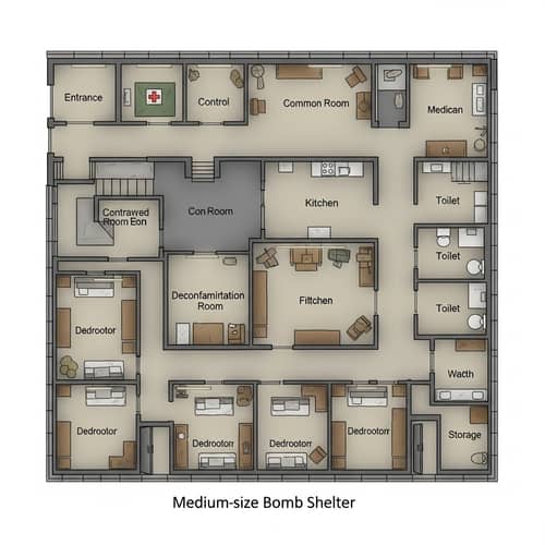Medium Atomic Bomb Shelter Layout for 20 People