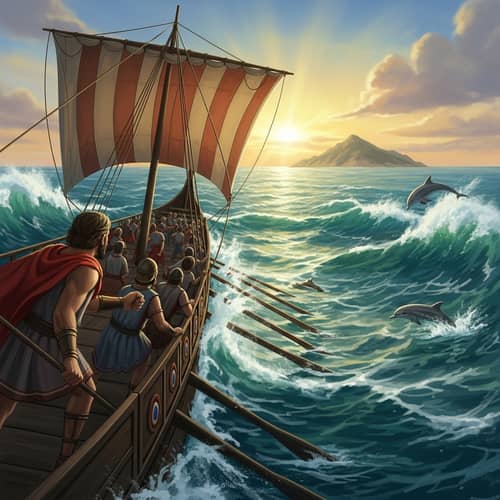 Journey to Ithaca: Epic Sea Adventure Illustration