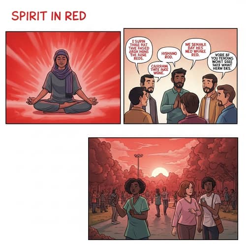 Spirit in Red Comic Strip: Diverse Encounters in Vibrant Red