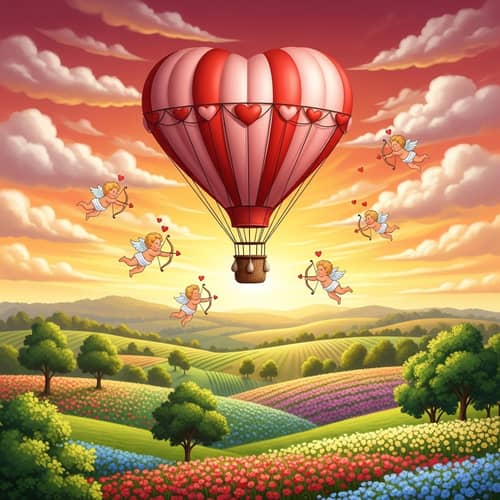 Valentine's Day Heart-Shaped Hot Air Balloon Clipart