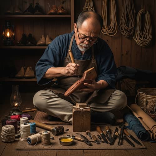 East Asian Cobbler Crafting Leather Shoes | Artisan Shoemaking