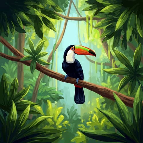 Lush Rainforest Painting with Toco Toucan | Vibrant Artwork