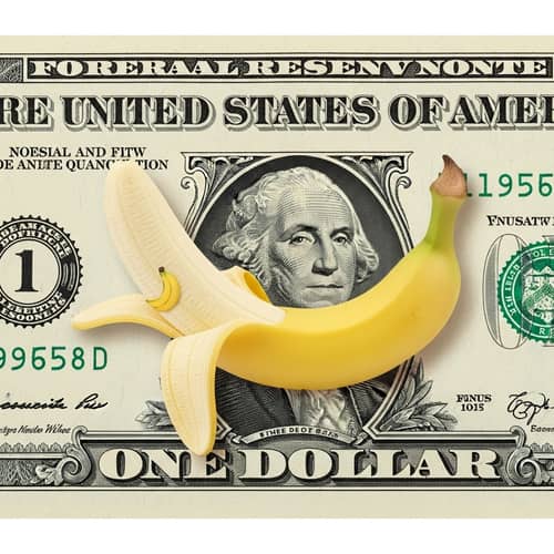 One Dollar Bill with Banana Motif