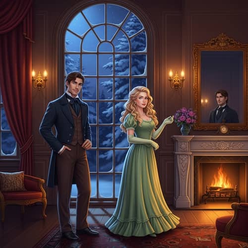 Enchanting Victorian Mansion Scene with Delicate Figures