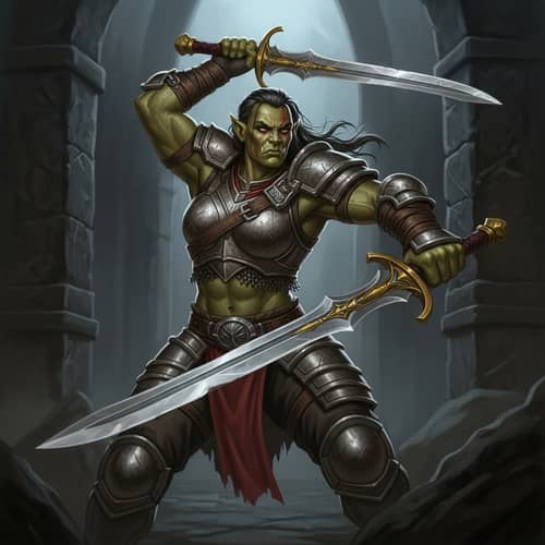 Female Half-Orc Fighter | Double Sword Warrior