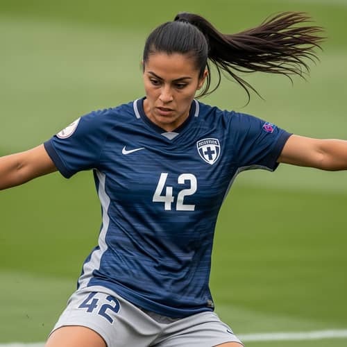 Female Soccer Player in Navy and Grey Jersey 42