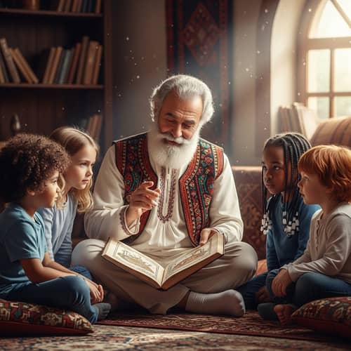 Wise Middle-Eastern Man Reading Book for Multicultural Children