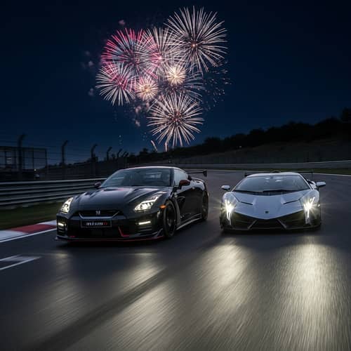 Midnight Race at Eau Rouge Circuit: Nissan GTR R35 Nismo vs Lamborghini Veneno