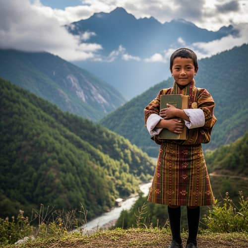 Bhutanese Boy Holding Book: Portrait of Curiosity and Learning