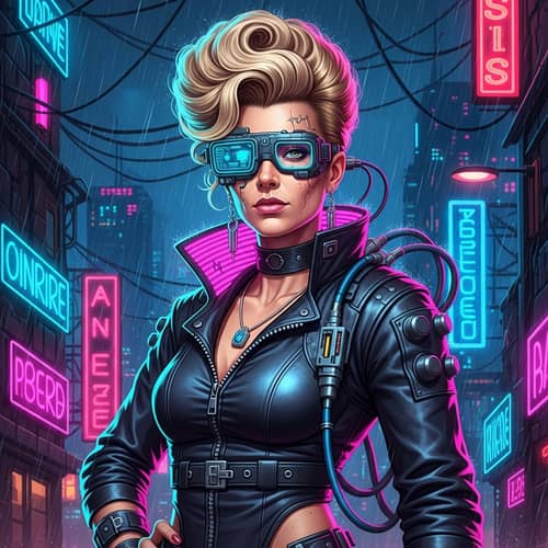 Rugged Cyberpunk Retro Futurist Blonde Bombshell Portrait