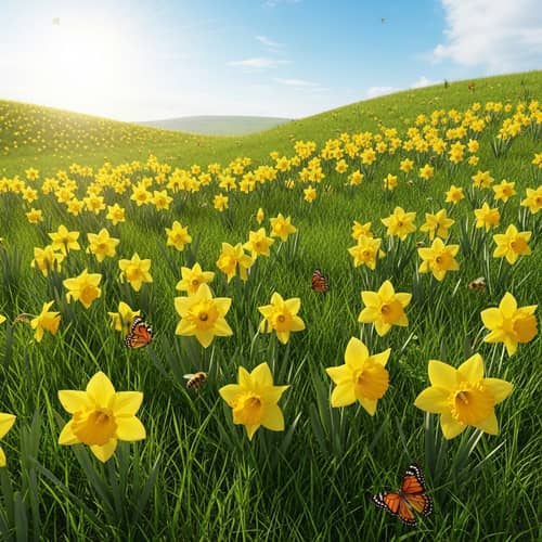 Vibrant Daffodil Meadow - Natural Setting with Sunlit Flowers