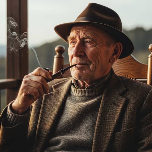 Elderly Man Smoking Pipe: Portrayal of Wisdom and Contentment