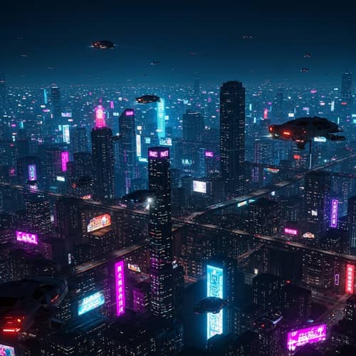 Futuristic Urban Landscape - Cyberpunk City Night View