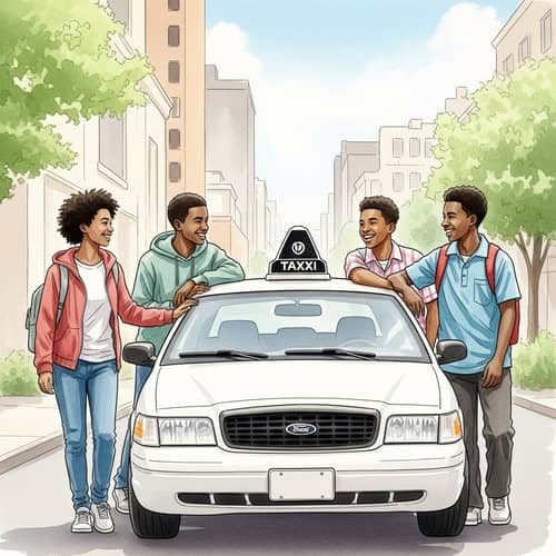 Heartwarming Scene with Four African-American Teens Sharing Camaraderie