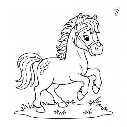 Playful Horse Coloring Book Illustration for Kids