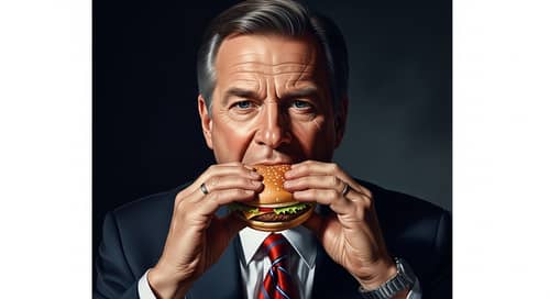 Matteo Salvini Portrait Painting: Political Leader Enjoying Hamburger