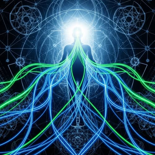 Radiant White Aura with Vibrant Energy Lines and Sacred Geometry