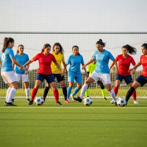 Diverse Female Soccer Team on Vibrant Green Field