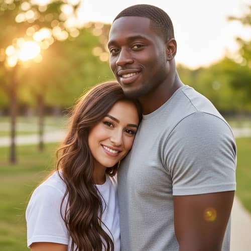 Charming Hispanic Woman & Tall Black Man Smiling Together