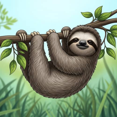 Tranquil Sloth Hanging from Vibrant Tree Branch