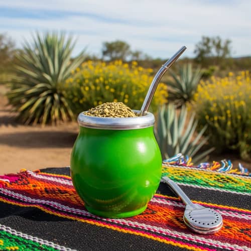 Energising Yerba Mate Scene: Vibrant Traditional Drink Visual