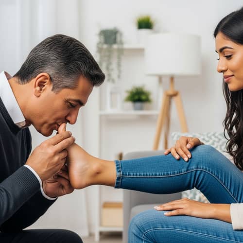 Tender Moment: Man Kissing Woman's Foot