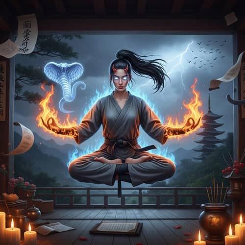 Powerful Levitating Young American Martial Artist in Lotus Pose