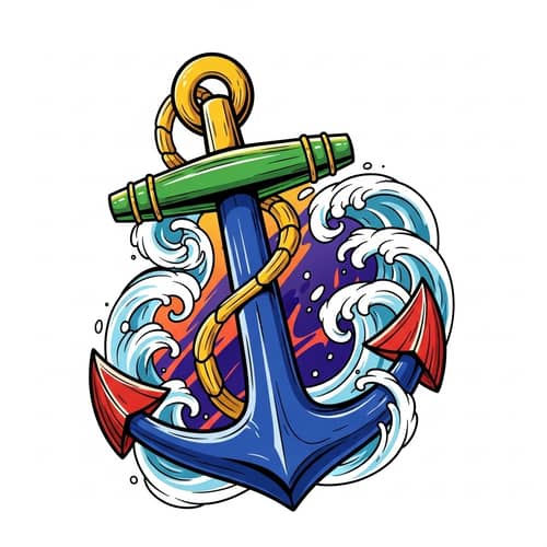 Colorful New School Roman Anchor Tattoo Design