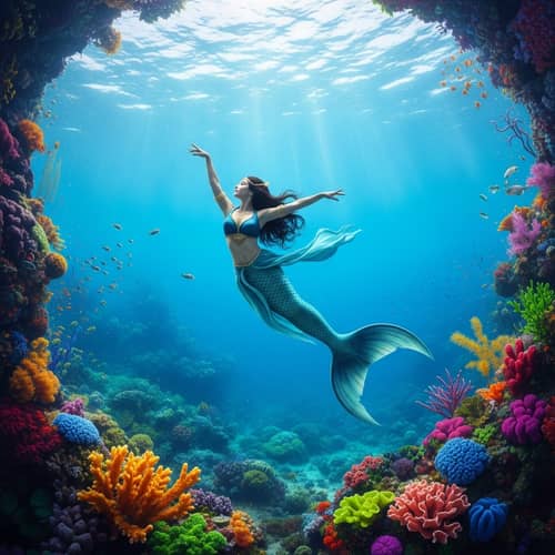 Surreal Underwater World with Middle-Eastern Mermaid