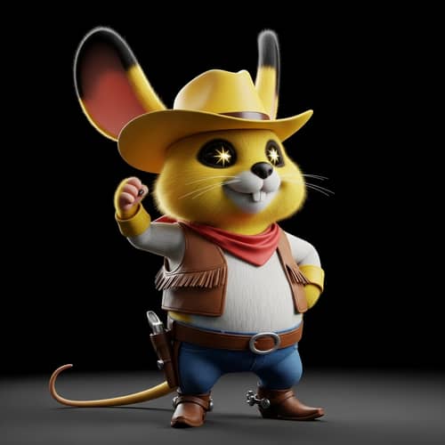 Yellow Cowboy Rodent: Cute 3D Cartoon Character in Wild West Gear