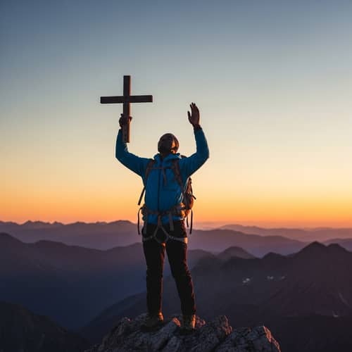 Mountain Peak Prayer: Inspiring Image of a Man in Deep Prayer