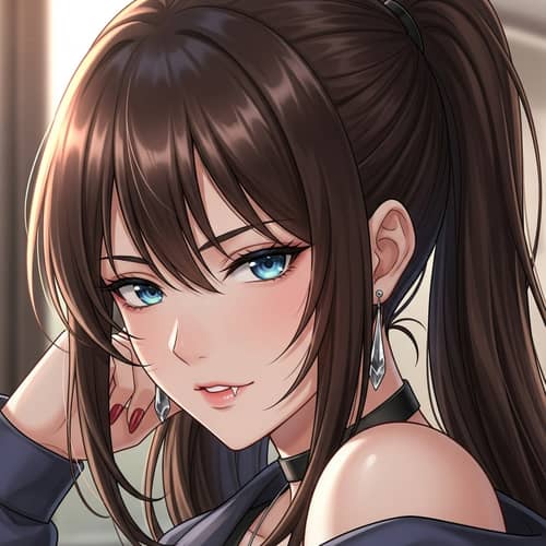 Brunette Trans Girl with Blue Eyes in Anime-Style Portrait