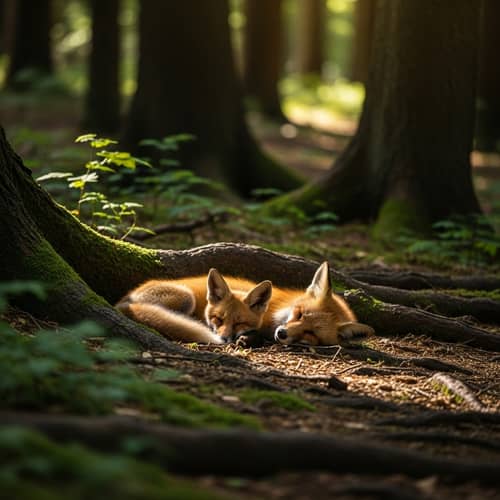 Red Foxes in a Forest: A Touching Scene