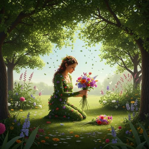 Botanical Bouquet Creation: Woman Among Plants