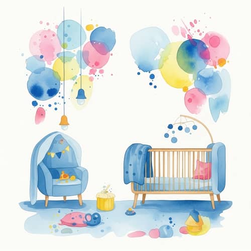 Whimsical Baby Room with Vibrant Watercolor Shapes
